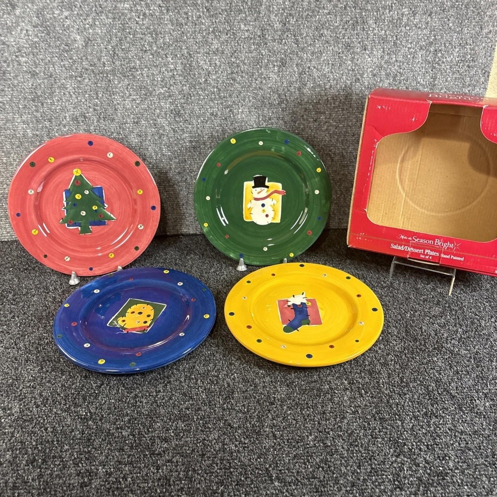 Make The Season Bright Multicolor Salad/Dessert Plates Hand-painted~NIB